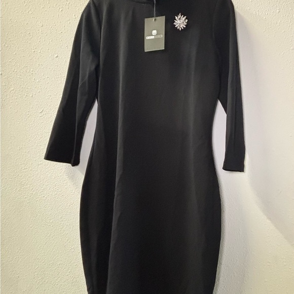 STYLEWE Black Sheath Dress Mock Neck Cocktail - Picture 4 of 4